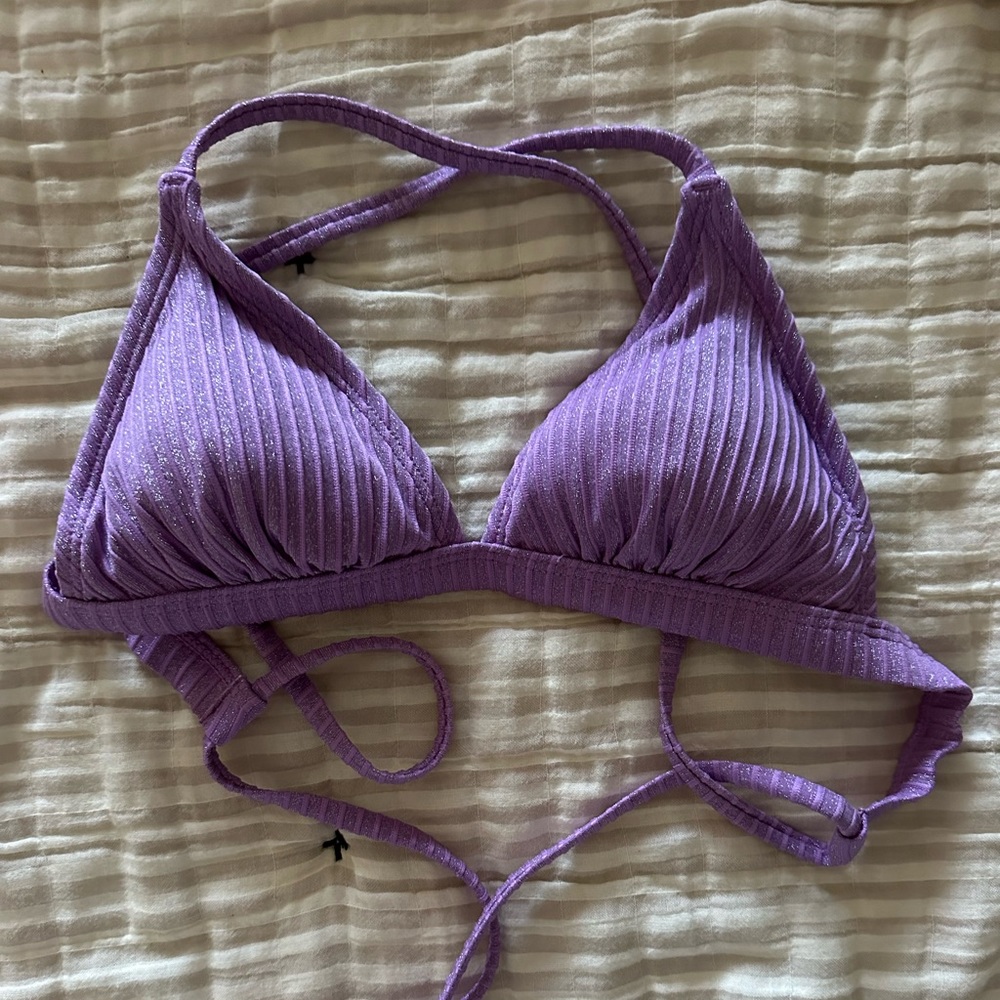 Purple glitter target bikini top